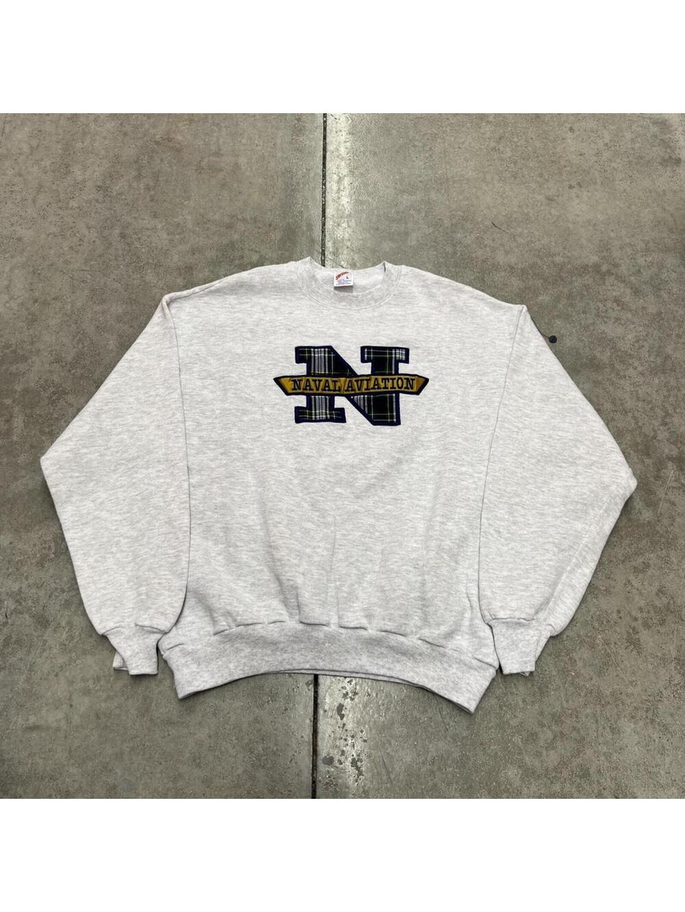 vintage naval aviation military army grey made in usa crewneck size large